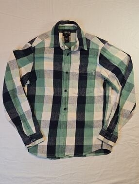 Stussy Green, Blue & White Plaid Button Down Long Sleeve Casual Shirt Vintage